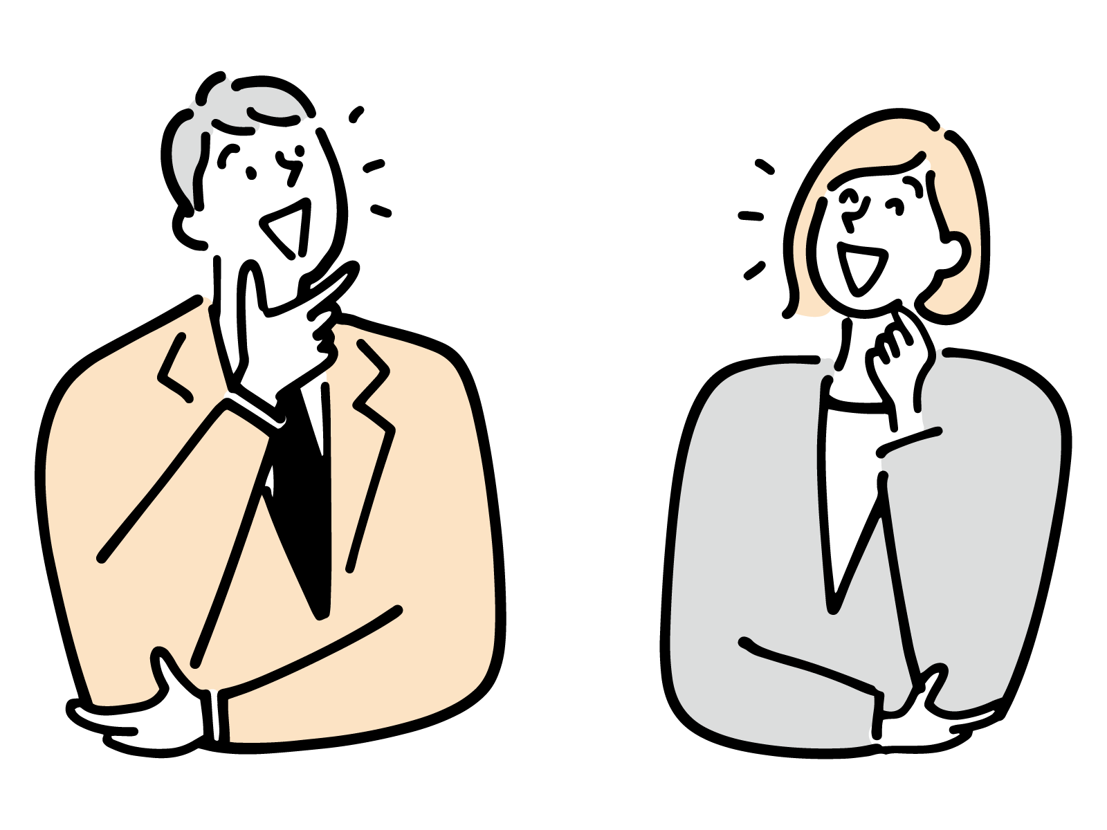 課題を整理し、前向きに考えるビジネスマンとビジネスウーマンのイラスト